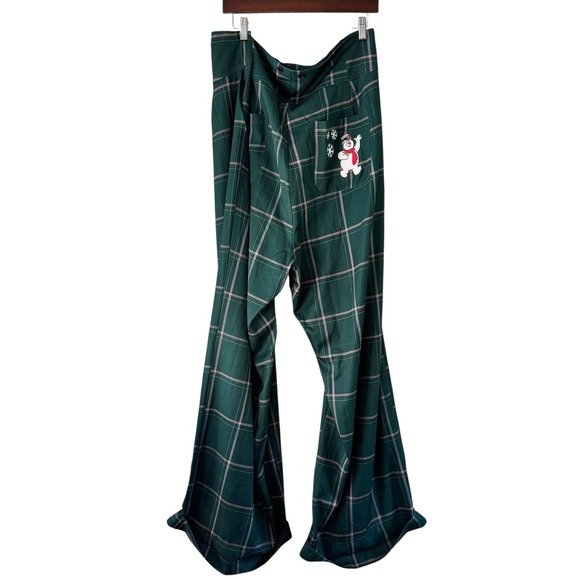 Unique Vintage x Frosty the Snowman Plaid Flare Pants 5X‎ Green Pink - Picture 8 of 10